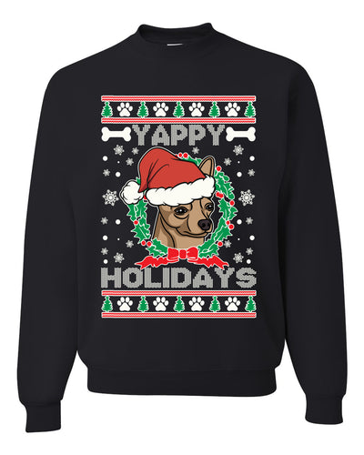 Yappy Holidays  Merry Ugly Christmas Sweater Unisex Crewneck Graphic Sweatshirt