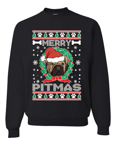 Merry Pitmas  Merry Ugly Christmas Sweater Unisex Crewneck Graphic Sweatshirt