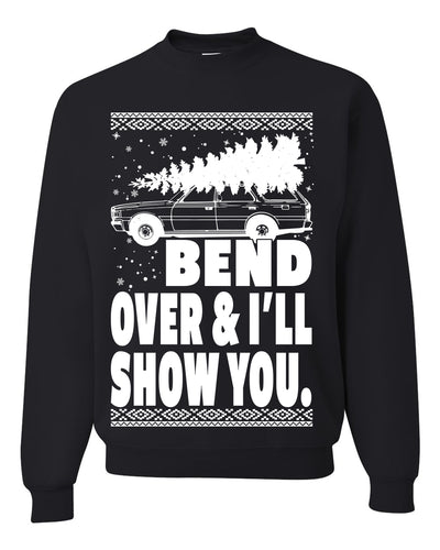 Fanily Vacation Bend Over & I'll Show You Ugly Christmas Sweater Unisex Crewneck Graphic Sweatshirt