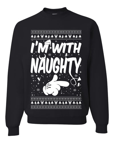 I'm With Naughty Individual Couples Ugly Christmas Sweater Unisex Crewneck Graphic Sweatshirt