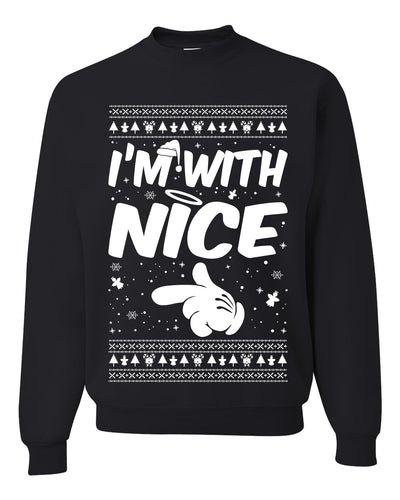 I'm With Nice Individual Couples Ugly Christmas Sweater Unisex Crewneck Graphic Sweatshirt