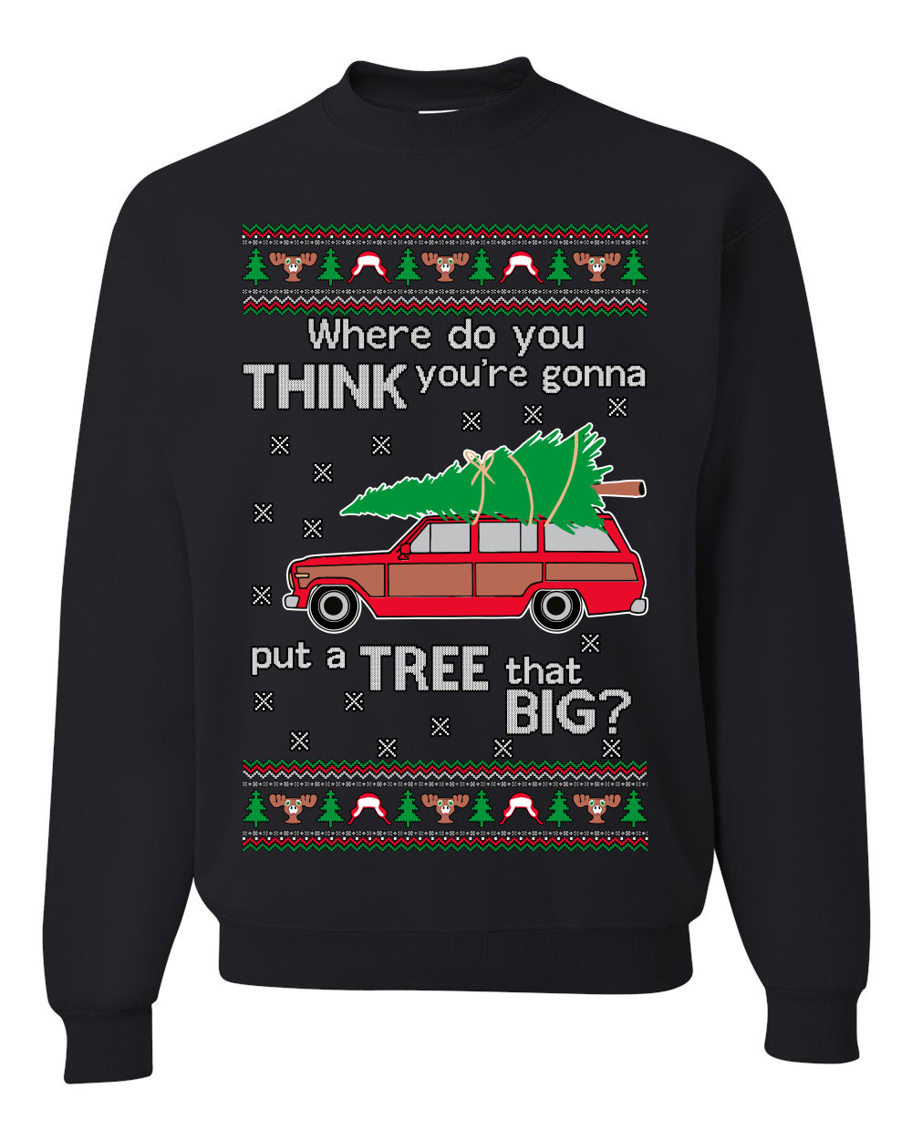 Where-Do-You-Think-You're-Gonna-Put-A-Tree-That-Big-Colored Ugly Christmas Sweater Unisex Crewneck Sweatshirt