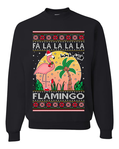 Fa La La La Mingo Pink Flamingo Santa Hat Lighting Trees Ugly Christmas Sweater Unisex Crewneck Graphic Sweatshirt