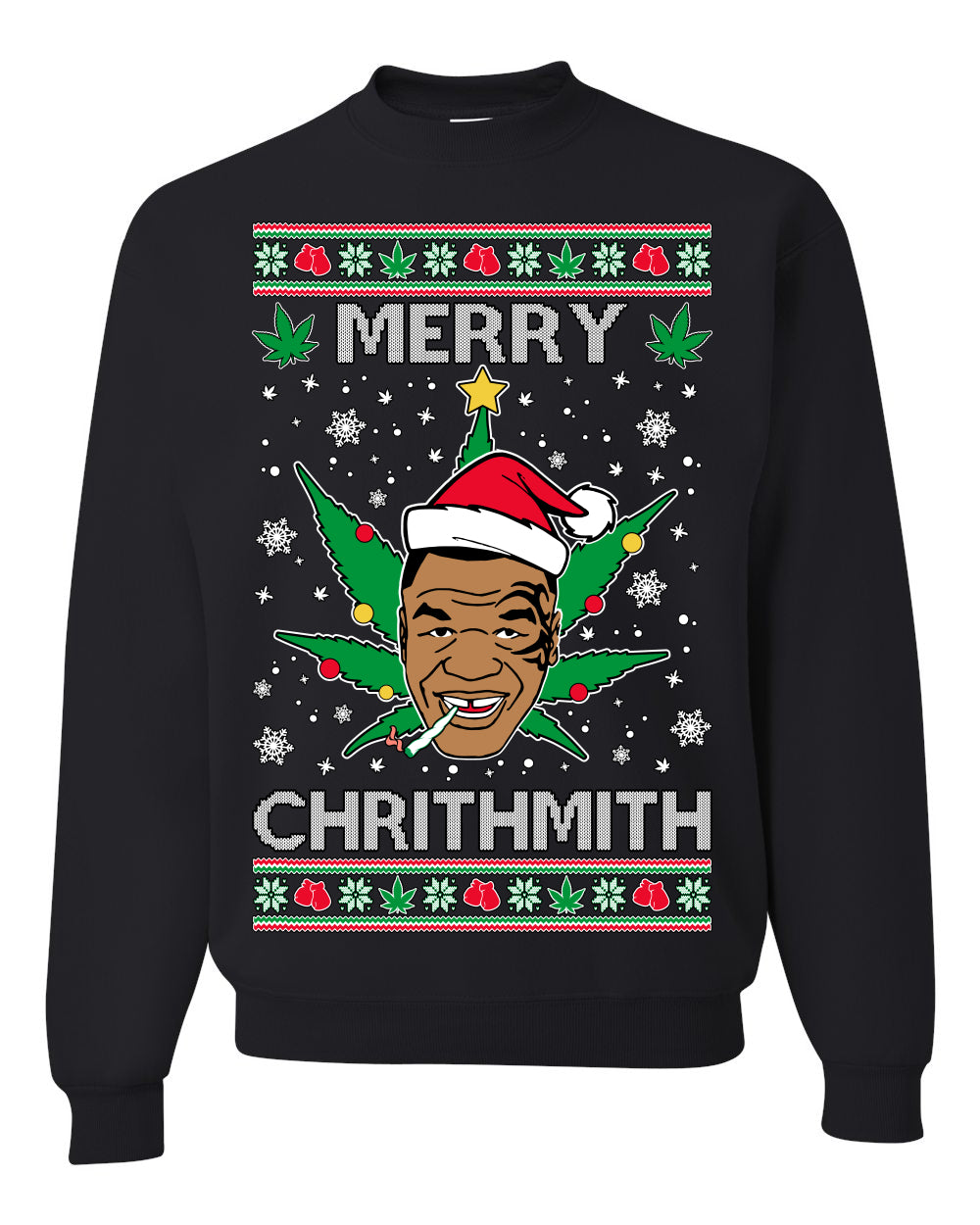 Merry Chrithmith Weed Pot Leaf Join Stoner Ugly Christmas Sweater Unisex Crewneck Sweatshirt