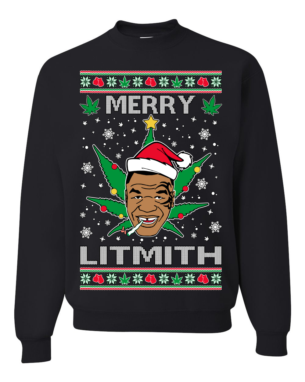 Merry Lithmith Weed Pot Leaf Join Stoner Ugly Christmas Sweater Unisex Crewneck Graphic Sweatshirt