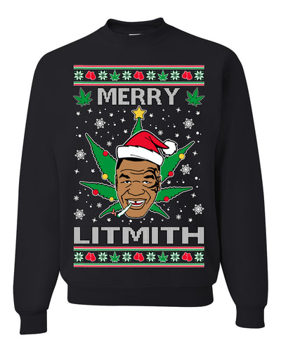 Merry Lithmith Weed Pot Leaf Join Stoner Ugly Christmas Sweater Unisex Crewneck Graphic Sweatshirt