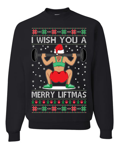 I Wish You A Merry Liftmas Woman Workout Gym Holiday Fitness Ugly Christmas Sweater Unisex Crewneck Graphic Sweatshirt