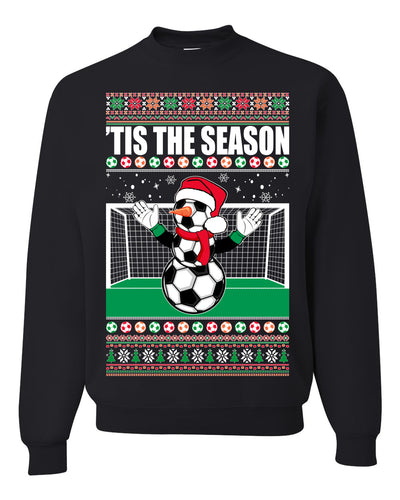 Santa Tis' The Season To Play Soccer Ball Goalie Fun Sports  Ugly Christmas Sweater Unisex Crewneck Graphic Sweatshirt