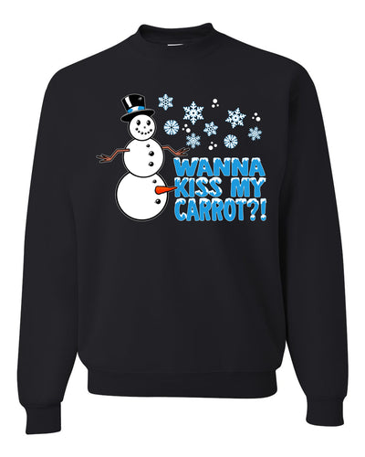 Snowman Dick Joke Wanna Kiss My Carrot Snowflakes Ugly Christmas Sweater Unisex Crewneck Graphic Sweatshirt
