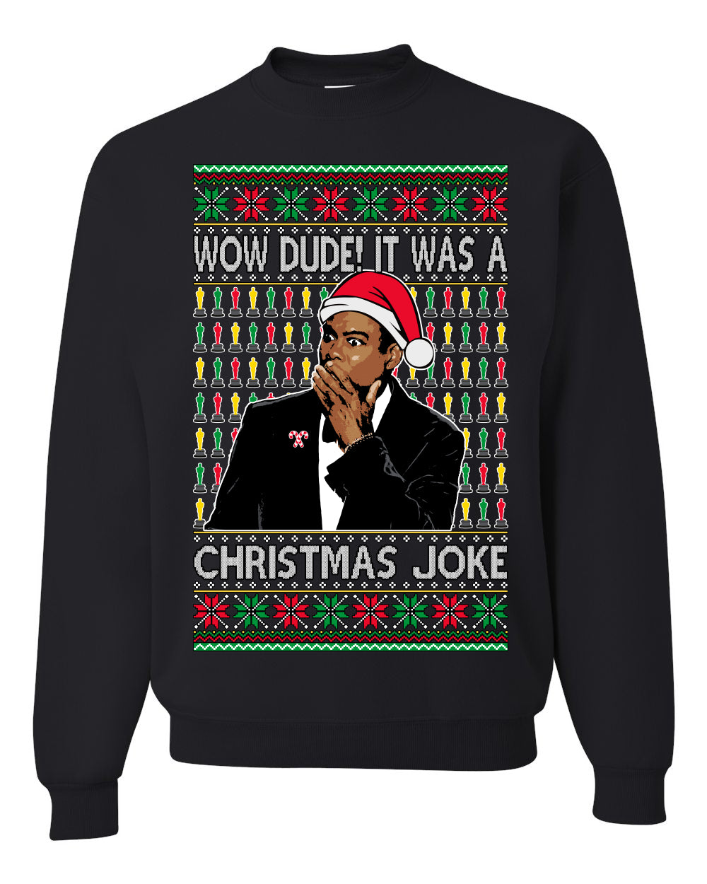 Chris Meme Award Show Wow Dude It Was A Christmas Joke Ugly Christmas Sweater Unisex Crewneck Graphic Sweatshirt