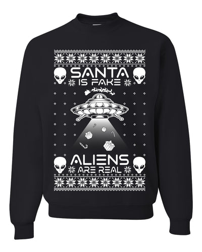 Santa Is Fake Aliens Are Real Ugly Christmas Sweater Unisex Crewneck Sweatshirt