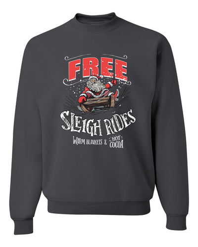 Free Sleigh Rides Warm Blankets & Hot Cocoa  Merry Christmas Unisex Crewneck Graphic Sweatshirt