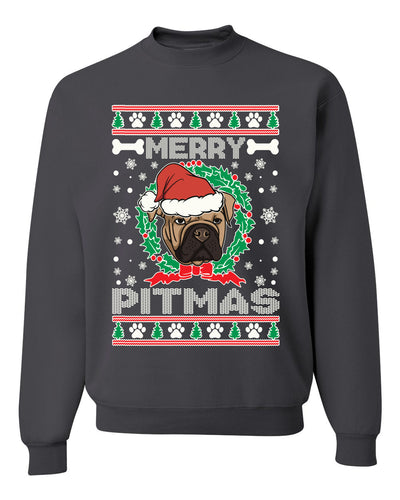 Merry Pitmas  Merry Ugly Christmas Sweater Unisex Crewneck Graphic Sweatshirt
