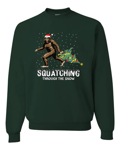 Squatching Through the Snow Bigfoot Merry Christmas Unisex Crewneck Graphic Sweatshirt