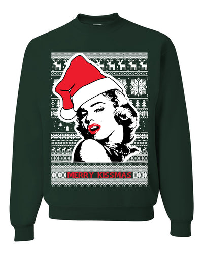 Merry Kissmas Marilyn Monroe Merry Ugly Christmas Sweater Unisex Crewneck Graphic Sweatshirt