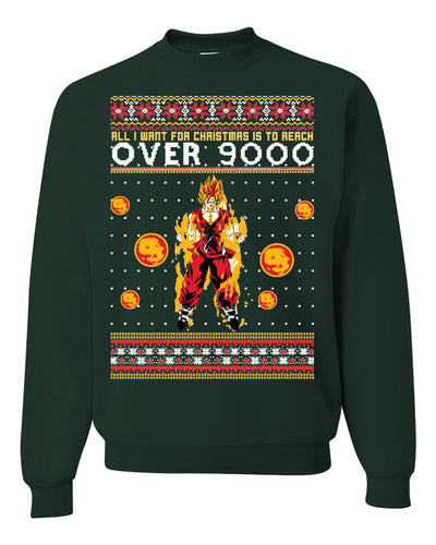 All I Want For Christmas Is To Reach Over 9000 Ugly Christmas Sweater Unisex Crewneck Graphic Sweatshirt