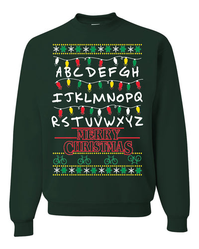 Alphabet A-Z Christmas lights  Ugly Christmas Sweater Unisex Crewneck Graphic Sweatshirt