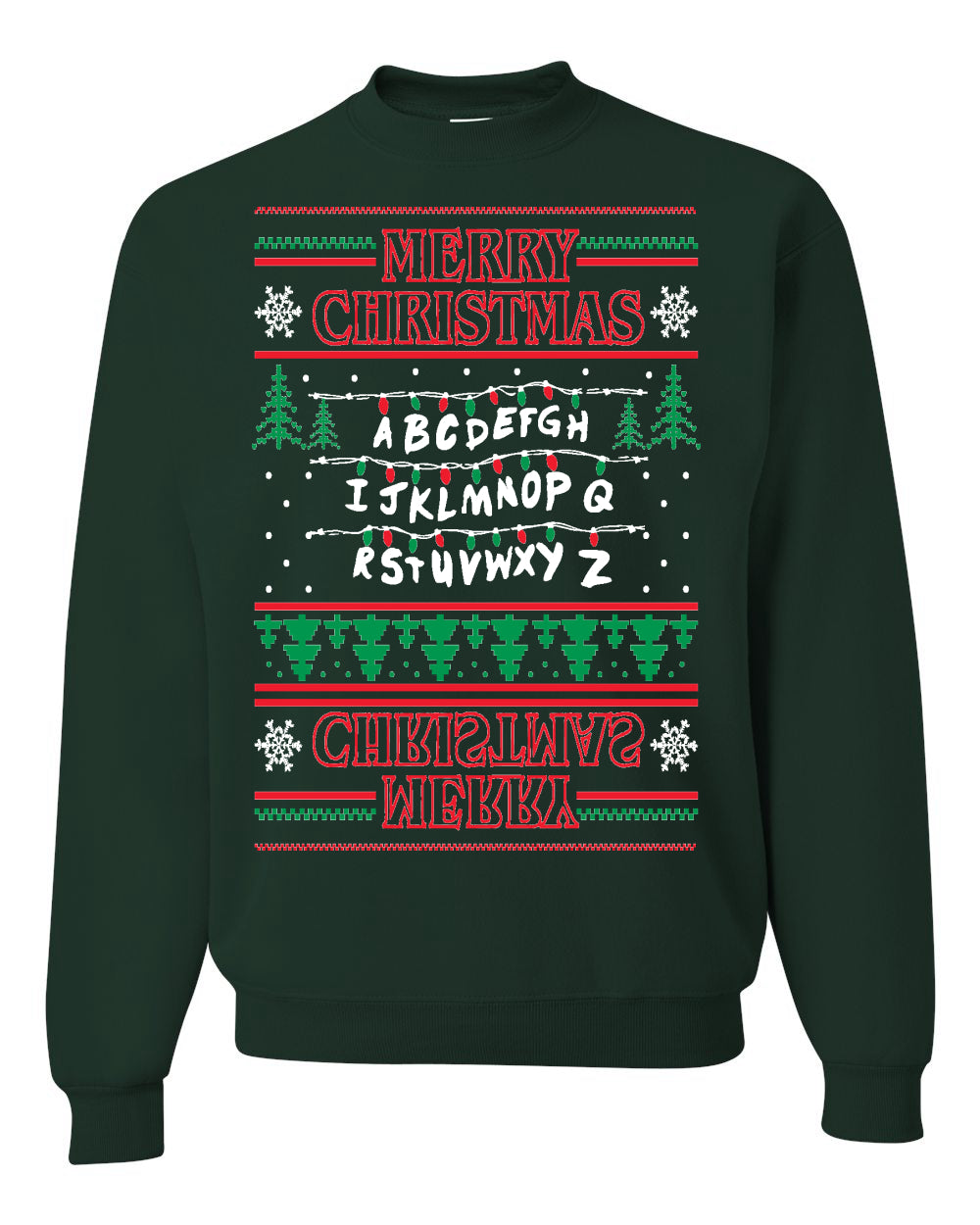 Merry Christmas Alphabet A-Z Christmas lights  Ugly Christmas Sweater Unisex Crewneck Graphic Sweatshirt