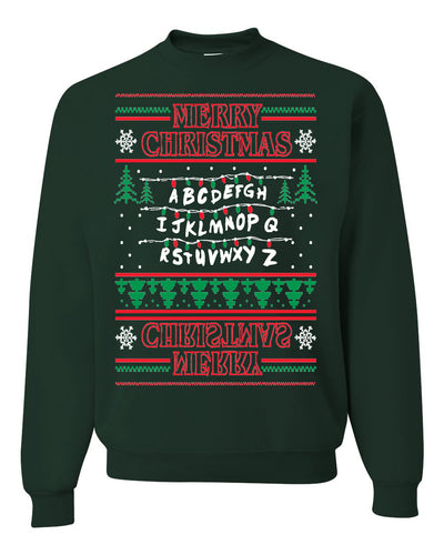 Merry Christmas Alphabet A-Z Christmas lights  Ugly Christmas Sweater Unisex Crewneck Graphic Sweatshirt