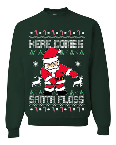 Here Comes Santa Floss Funny Dance Moves Merry Ugly Christmas Sweater Unisex Crewneck Graphic Sweatshirt