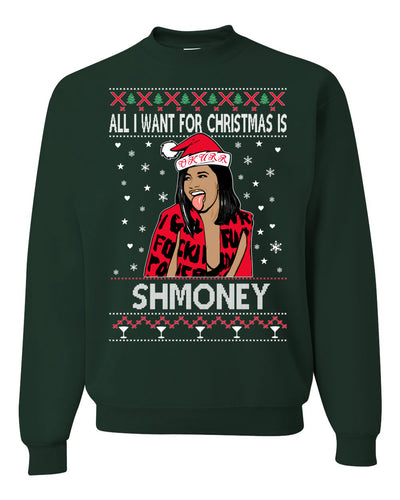 All I Want For Christmas Is Shmoney White  Ugly Christmas Sweater Unisex Crewneck Graphic Sweatshirt