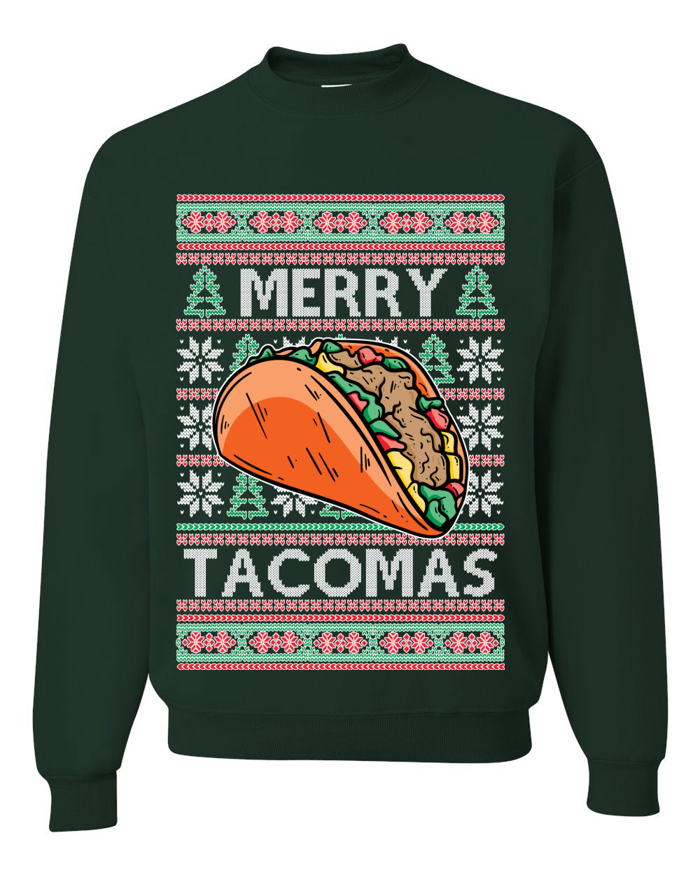 Merry Tacomas Holiday Taco Lover  Ugly Christmas Sweater Unisex Crewneck Graphic Sweatshirt