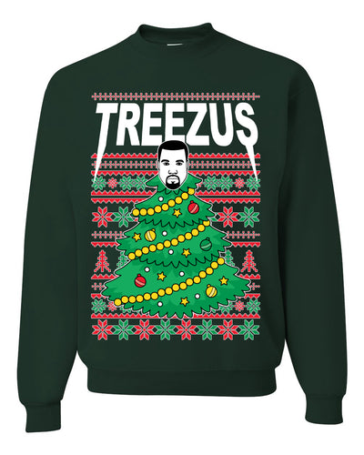 Treezus Xmas Tree Ugly Christmas Sweater Unisex Crewneck Graphic Sweatshirt