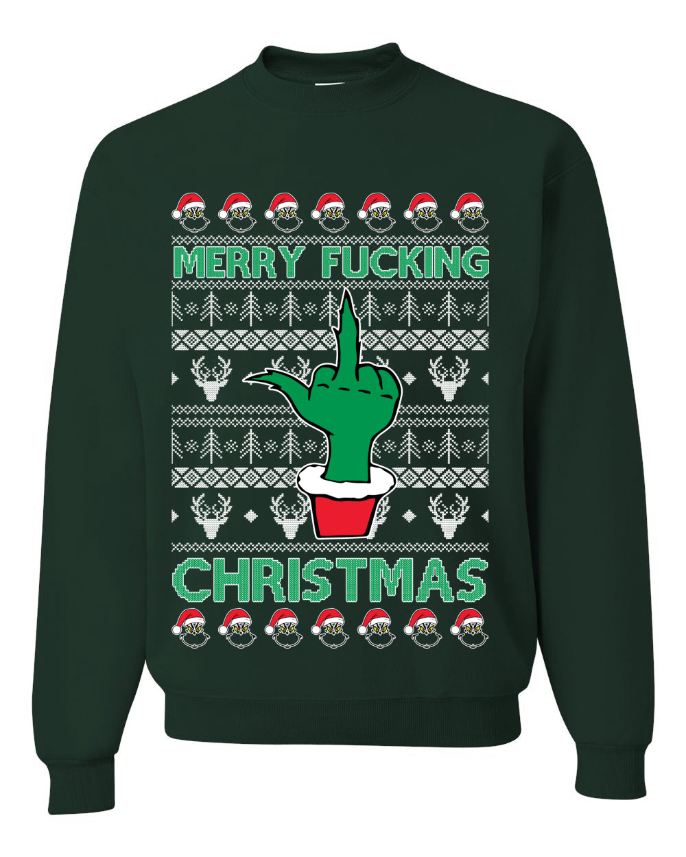 Merry Fucking Christmas Middle Finger Ugly Christmas Sweater Unisex Crewneck Graphic Sweatshirt