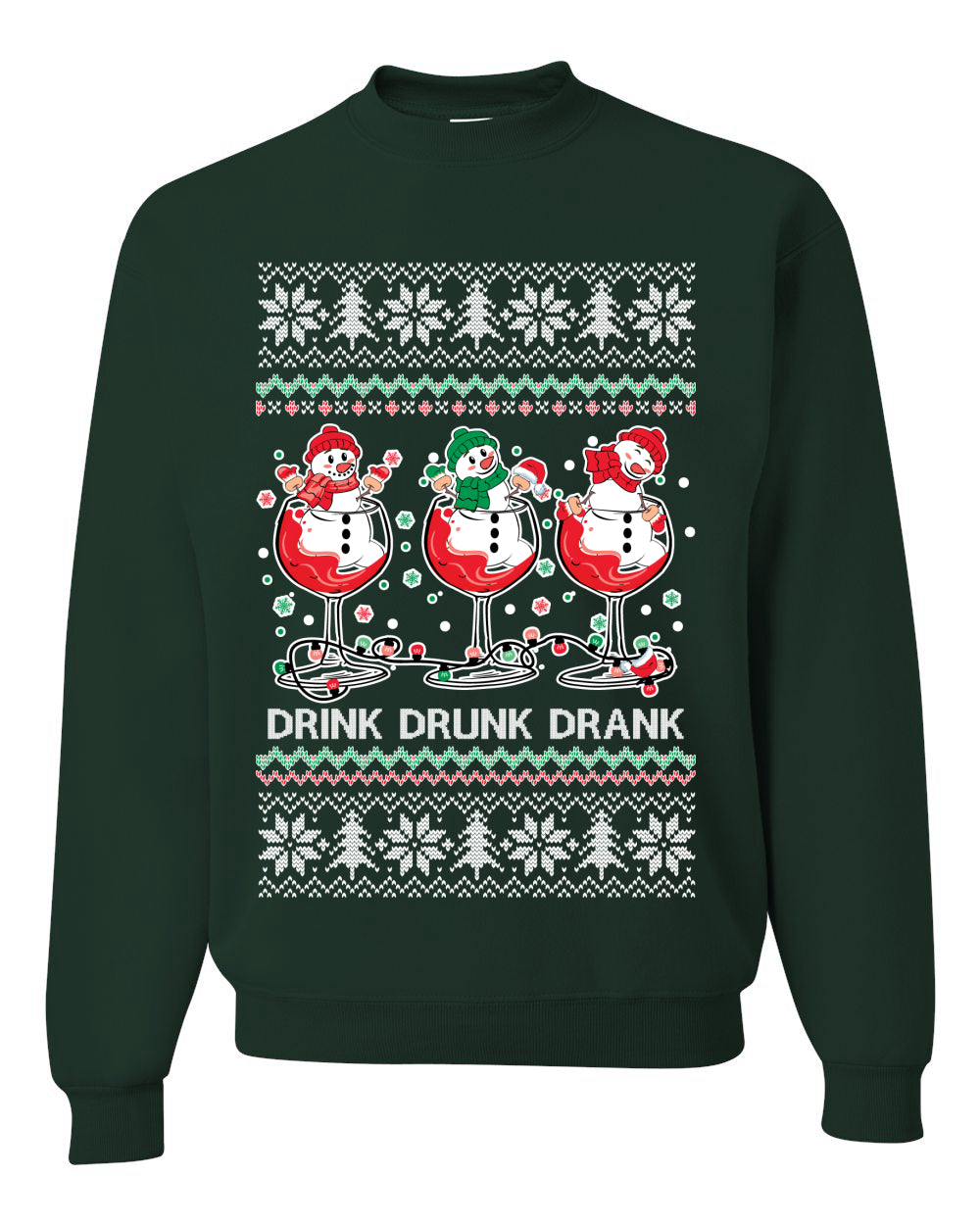 Holiday Spirits Drink Drank Drunk Snowmen Ugly Christmas Sweater Unisex Crewneck Sweatshirt