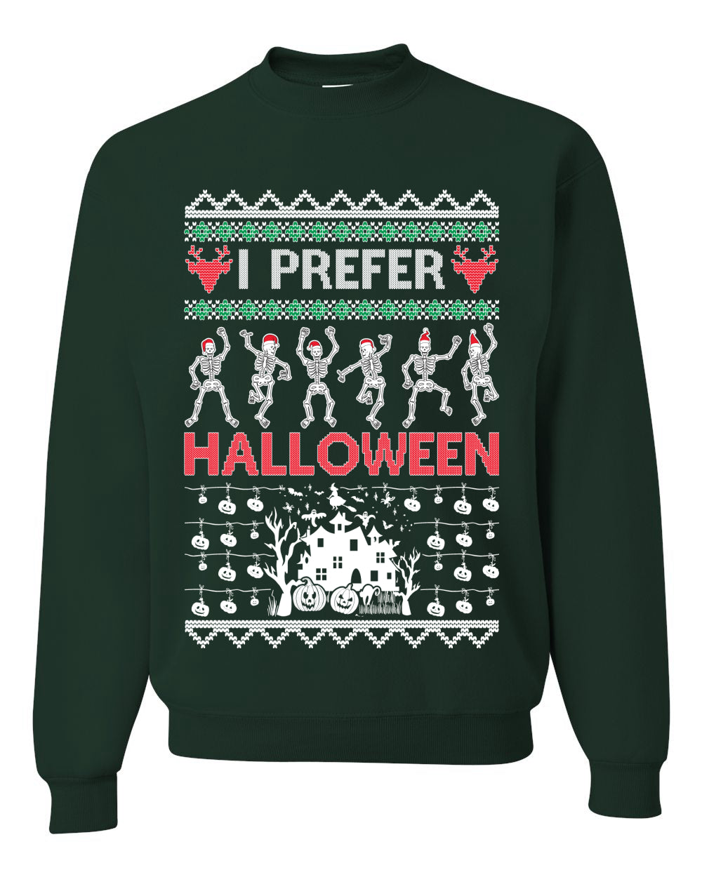 I Prefer Halloween Dancing Skeletons Ugly Christmas Sweater Unisex Crewneck Sweatshirt