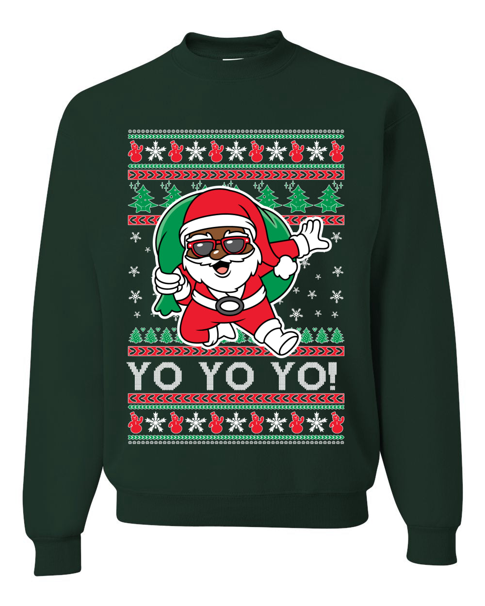 Yo Yo Yo Black Santa Ugly Christmas Sweater Unisex Crewneck Sweatshirt