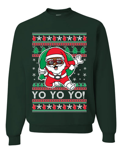 Yo Yo Yo Black Santa Ugly Christmas Sweater Unisex Crewneck Sweatshirt