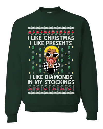 I Like Christmas, I like Presents Cardi Ugly Christmas Sweater Unisex Crewneck Sweatshirt