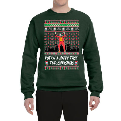 Joker Put on a Happy Face for Christmas  Ugly Christmas Sweater Unisex Crewneck Graphic Sweatshirt