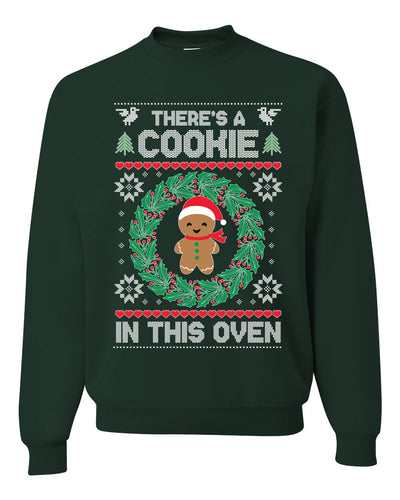 Theres a Cookie in This Oven Pregnancy Announcement Merry Ugly Christmas Sweater Unisex Crewneck Graphic Sweatshirt