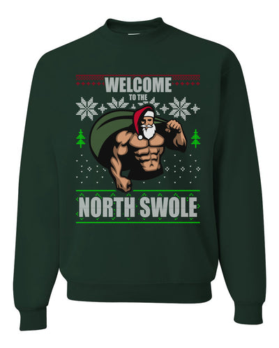 Funny Santa Gym Lifting Welcome to The North Swole Merry Ugly Christmas Sweater Unisex Crewneck Graphic Sweatshirt