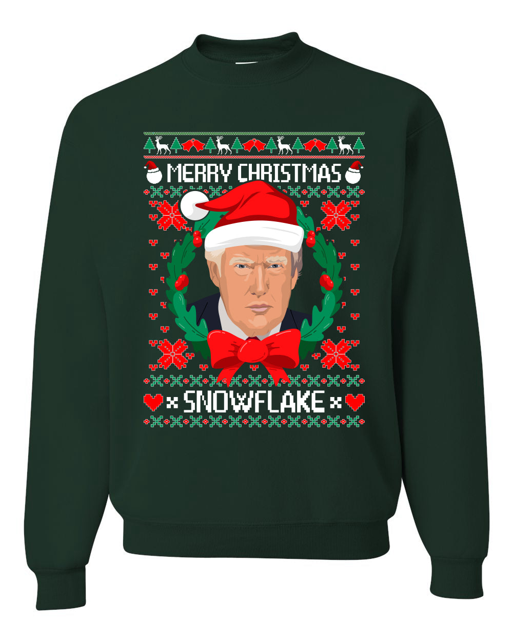 Merry Christmas Snowflake Trump Merry Ugly Christmas Sweater Unisex Crewneck Graphic Sweatshirt