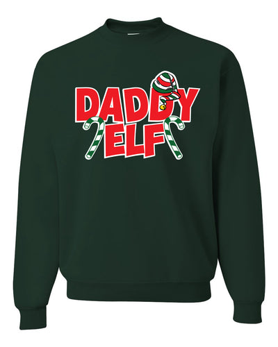 Daddy Elf Red Candy Cane Logo Merry Christmas Unisex Crewneck Graphic Sweatshirt