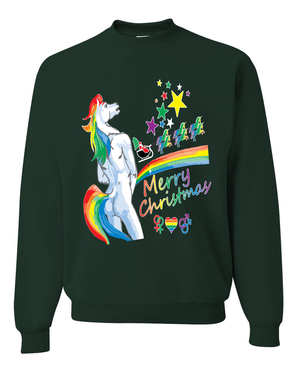 Unicorn Pissing Rainbow Merry Ugly Christmas Sweater Unisex Crewneck Graphic Sweatshirt