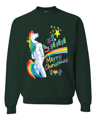 Unicorn Pissing Rainbow Merry Ugly Christmas Sweater Unisex Crewneck Graphic Sweatshirt