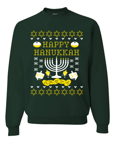 Happy Hannukah Menorah Candle Channukah Merry Ugly Christmas Sweater Unisex Crewneck Graphic Sweatshirt