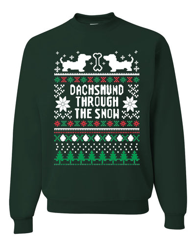 Daschund Through The Snow Merry Ugly Christmas Sweater Unisex Crewneck Graphic Sweatshirt