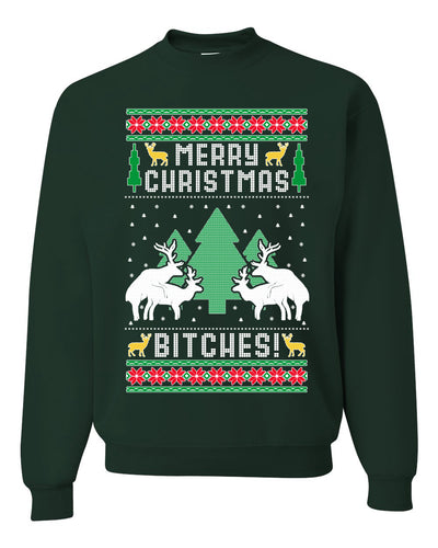 Merry Christmas Bitches Merry Ugly Christmas Sweater Unisex Crewneck Graphic Sweatshirt