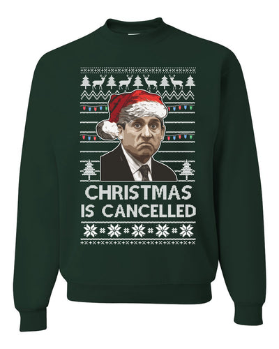 Christmas is Cancelled Santa Michael Scott Office Merry Ugly Christmas Sweater Unisex Crewneck Graphic Sweatshirt