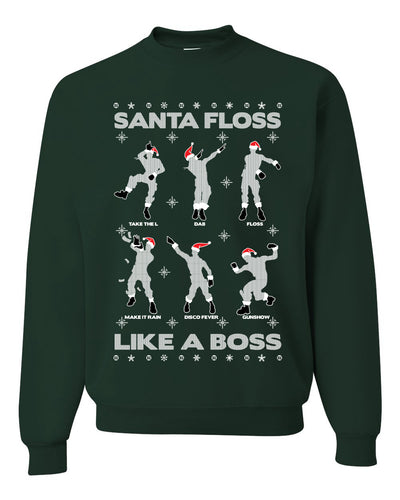 Santa Floss Like a Boss Dance Moves Merry Ugly Christmas Sweater Unisex Crewneck Graphic Sweatshirt