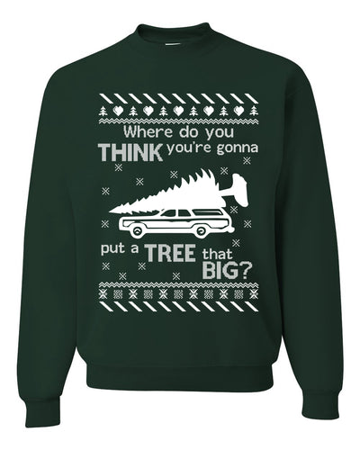 Where You Gonna Put a Tree That Big? Merry Ugly Christmas Sweater Unisex Crewneck Graphic Sweatshirt