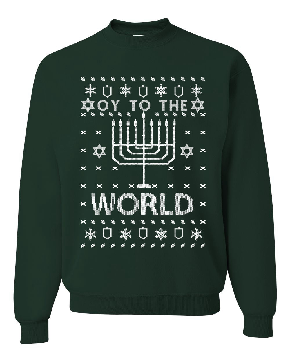 Oy to The World | Jewish Christmas Menorah Merry Ugly Christmas Sweater Unisex Crewneck Graphic Sweatshirt