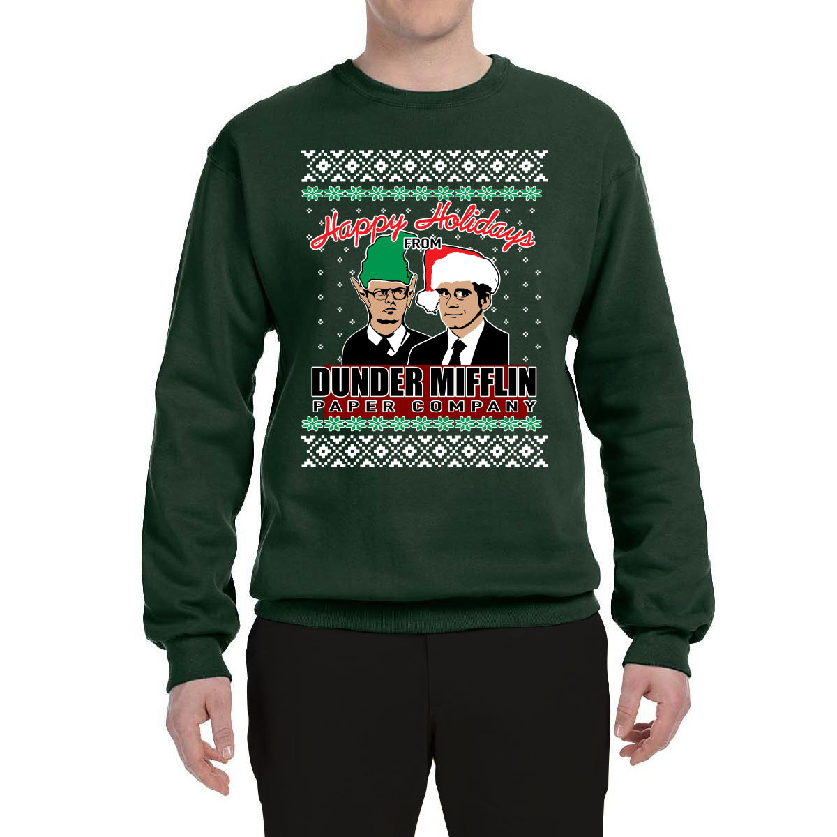 Happy Holidays From Dunder Mifflin Inc, Paper Company Mike and Dwight Ugly Christmas Sweater Unisex Crewneck Graphic Sweatshirt