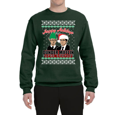 Happy Holidays From Dunder Mifflin Inc, Paper Company Mike and Dwight Ugly Christmas Sweater Unisex Crewneck Graphic Sweatshirt