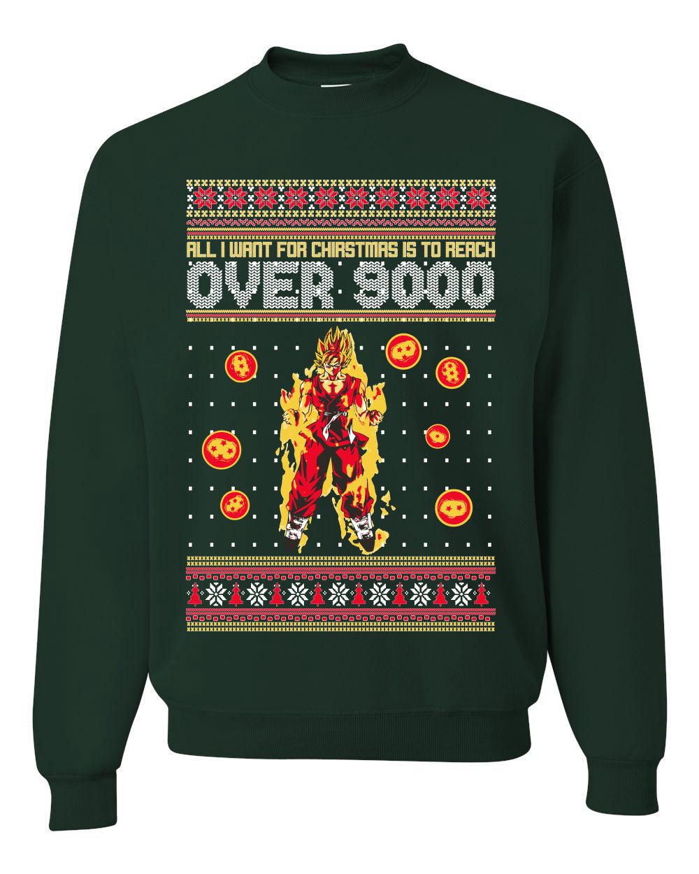 DBZ Anime Cartoon Fan Reach Over 9,000 Ugly Christmas Sweater Unisex Crewneck Sweatshirt